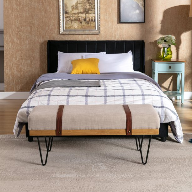 SYNGAR Upholstered Wooden Bedroom Bench, Faux Leather Footstool Bench Seat for Living Room, Hallw... | Walmart (US)