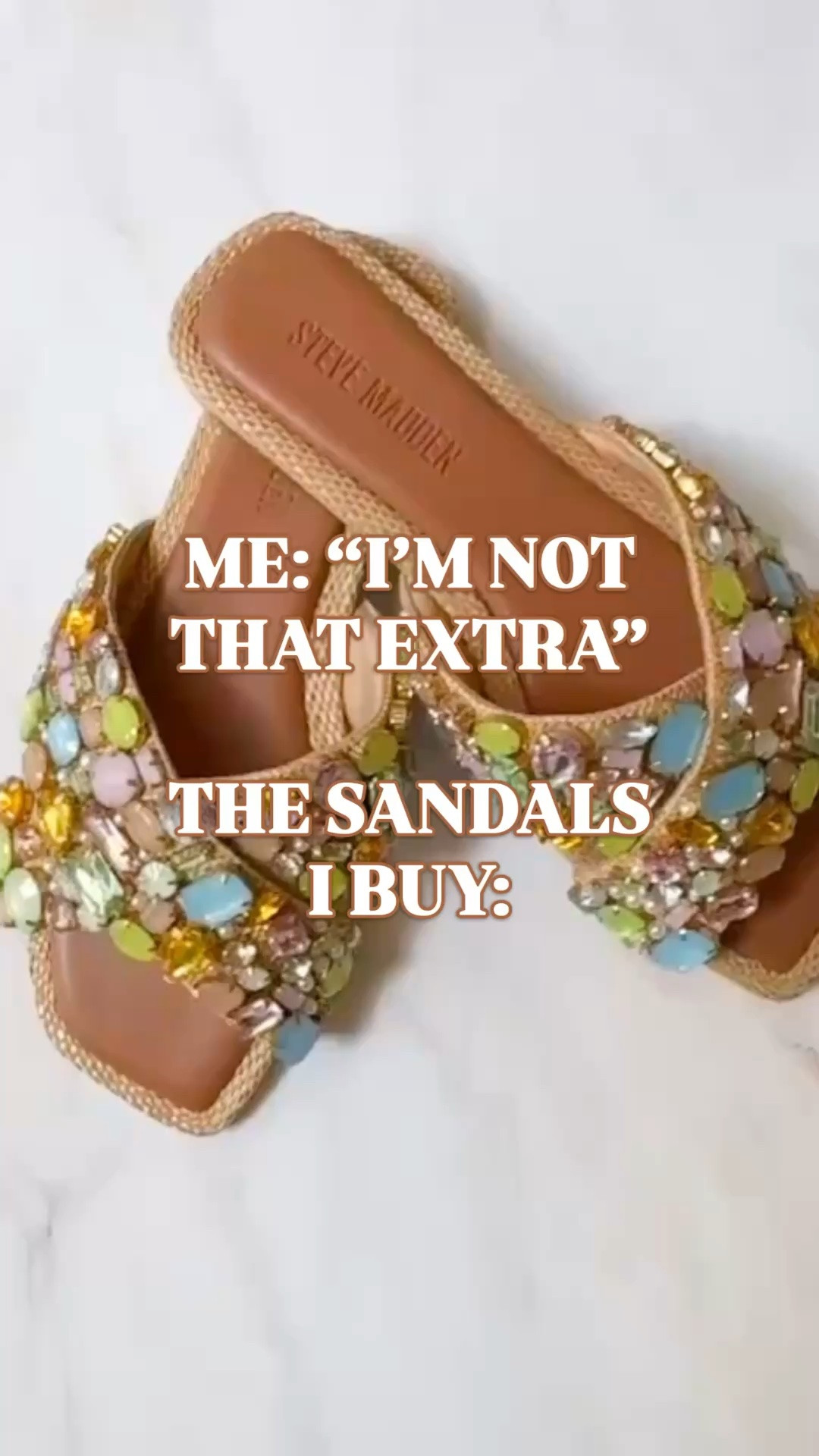 Steve Madden Levity Multi sandals, embellished sandals, statement sandals, resort sandals, vacation sandals

me: I’m not that extra
the sandals I buy: colorful jeweled resort slides that do the absolute most in the best way.

These Steve Madden Levity Multi sandals are for the summer outfits that need one standout piece: white dresses, caftans, linen sets, white denim, bright mini dresses, vacation outfits, resort looks, cruise outfits, and simple basics that need a little personality.

The multicolor stones, gold hardware, woven-look trim, cognac footbed, square toe, and easy slide shape give them that Palm Beach resort feel. Very colorful vacation glam. Very “these make the outfit.”

Wear them for brunch, beach club lunches, vacation dinners, poolside cocktails, bridal showers, baby showers, summer parties, girls’ trips, resort dinners, date nights, and every warm-weather plan. 

If you love Lilly Pulitzer style, Palm Beach style, resort wear, colorful summer outfits, statement accessories, embellished sandals, jeweled sandals, dressy flat sandals, vacation shoes, and sandals that make a simple white dress look instantly more expensive, these belong on your shoe rack.

Steve Madden sandals, Steve Madden Levity sandals, embellished slide sandals, jeweled sandals, rhinestone sandals, colorful sandals, statement sandals women, resort sandals, vacation sandals, summer sandals women, square toe sandals, dressy flat sandals, Palm Beach style, Lilly Pulitzer inspired, resort wear women, vacation outfit women, white dress sandals, caftan sandals, summer accessories, designer inspired sandals

#LTKShoeCrush #SteveMadden #ResortWear #VacationOutfit #BeadedSandals #SummerSandals  #LTKFindsUnder100 #PalmBeachStyle #LillyPulitzer

#LTKSeasonal #LTKSaleAlert #LTKTravel