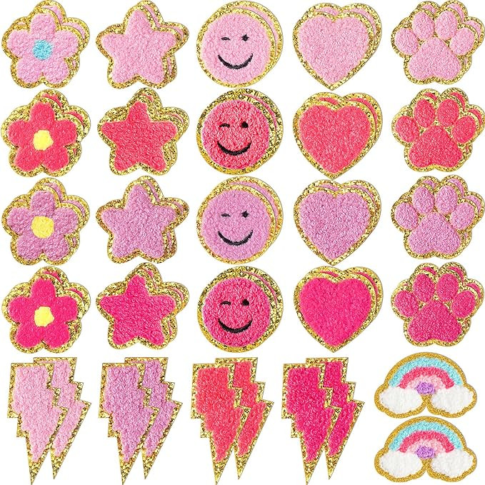 Yilloog 50 Pcs Self Adhesive Chenille Patches Paw Print Smile Face Heart Patch Preppy Sticker Che... | Amazon (US)