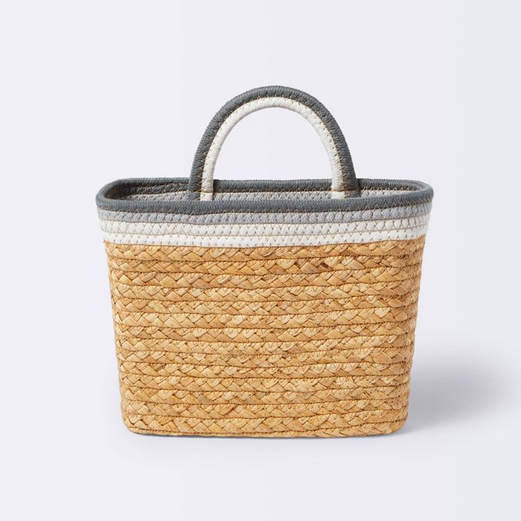 Wall Hanging Natural Woven Basket with Coiled Rope Handle - Gray - Cloud Island™ | Target