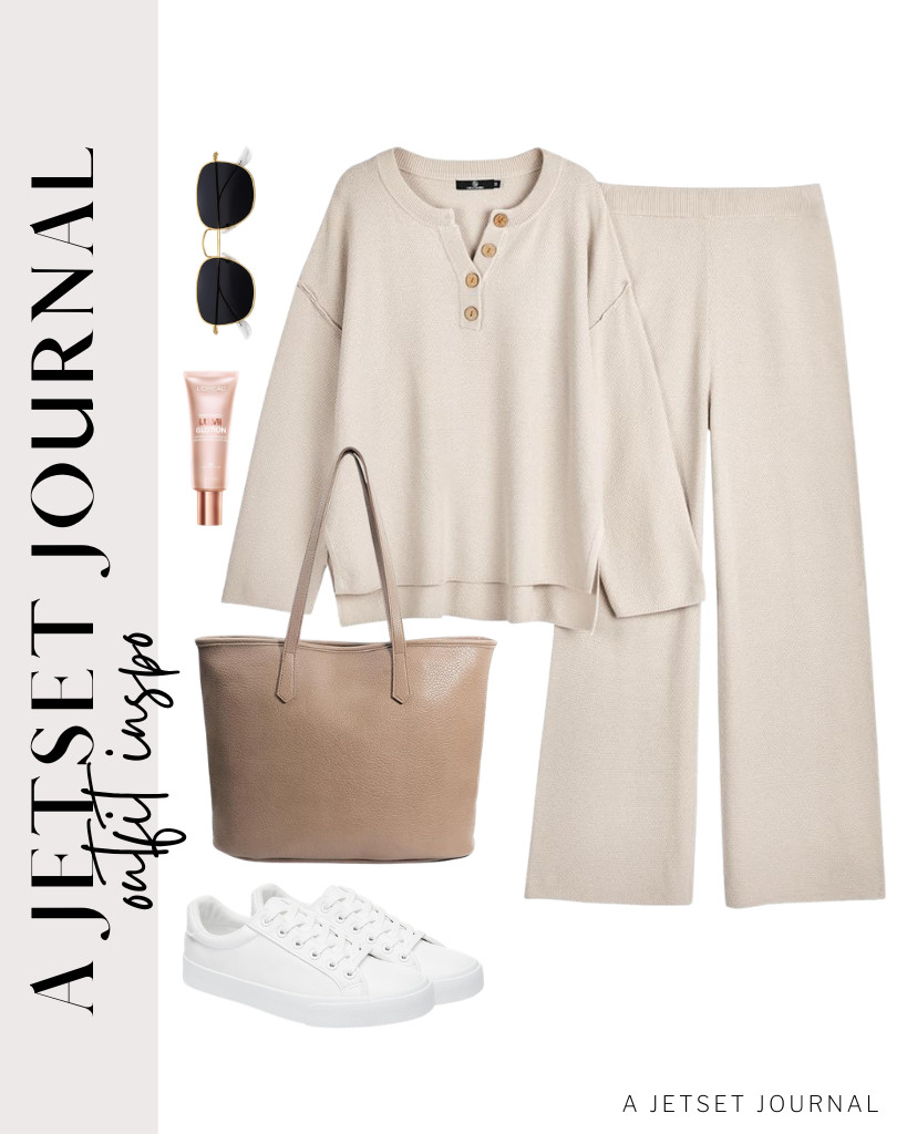 This two-piece oversized lounge set goes well with these white tennis shoes. This zipper tote bag and SOJOS sunnies totally suit this look. 

 #LTKSeasonal #LTKSaleAlert #LTKTravel