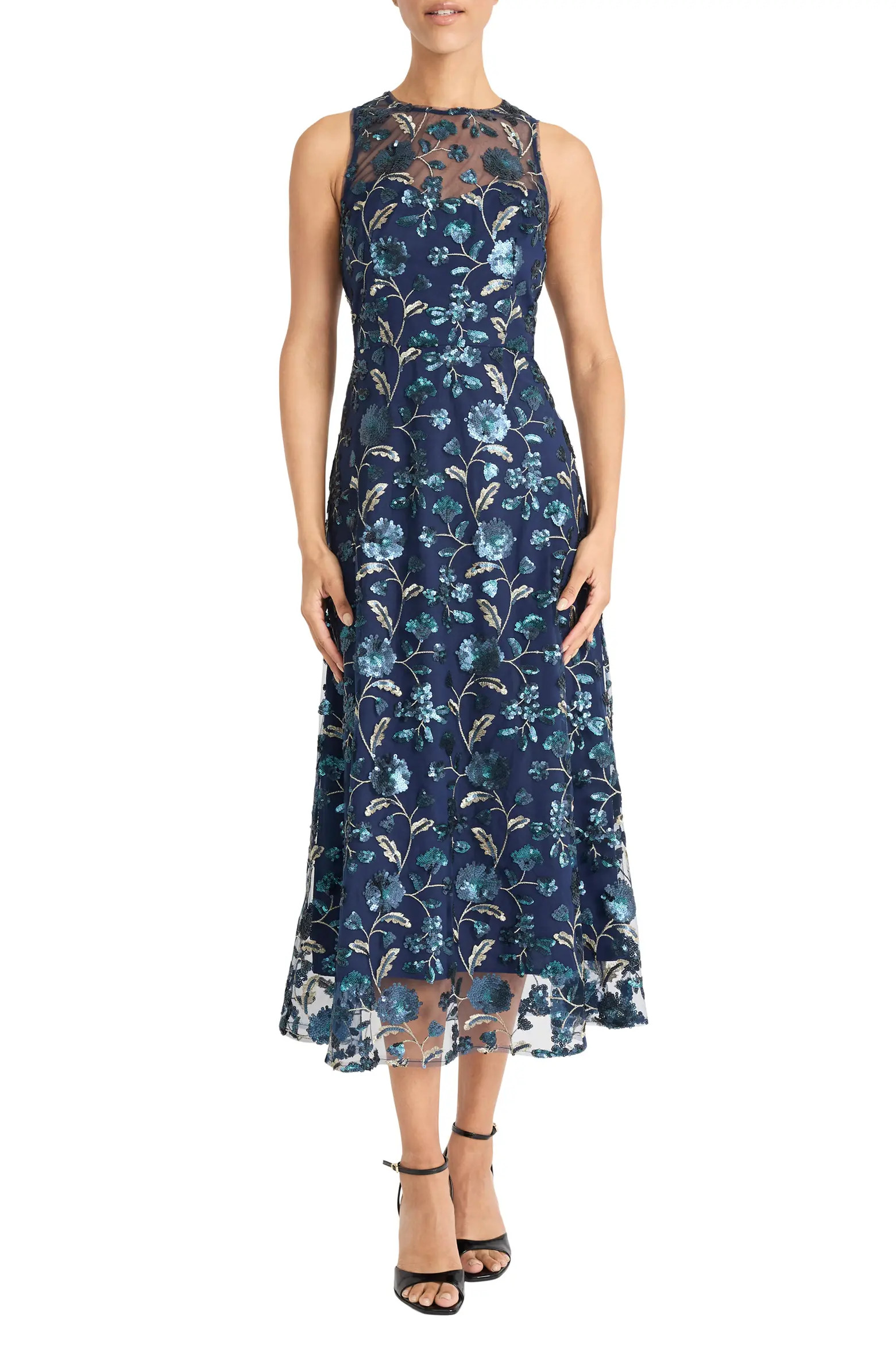 Sequin & Bead Illusion Sleeveless Midi Dress (Women) | Nordstrom | Nordstrom