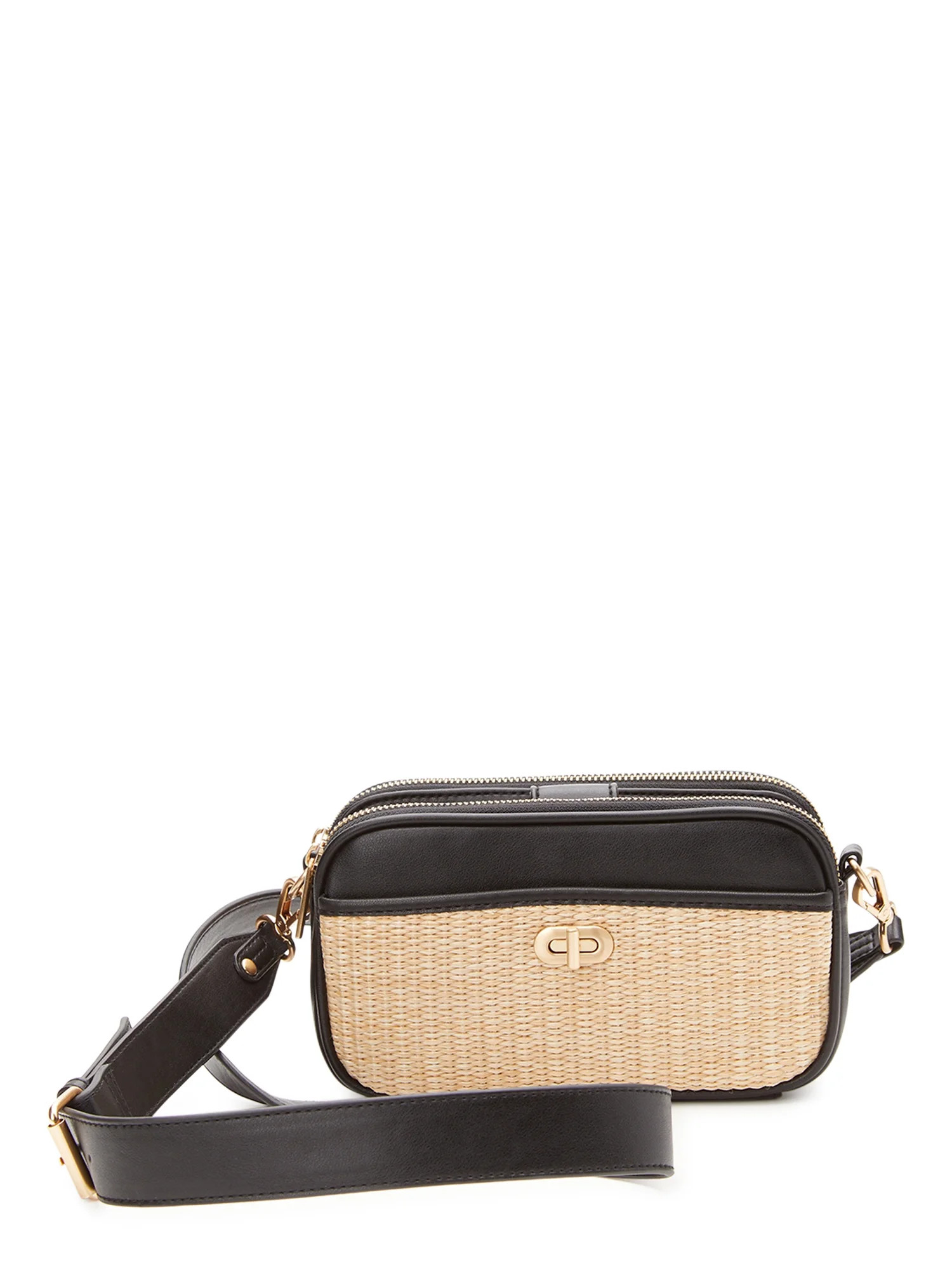 Time and Tru Women's Annamarie Woven Crossbody Bag Black/Tan - Walmart.com | Walmart (US)
