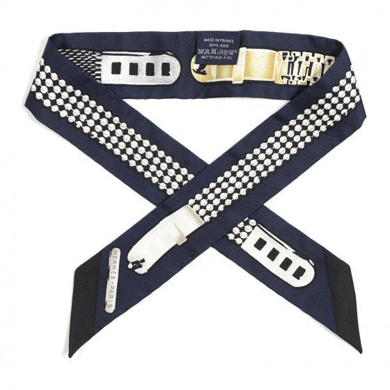 HERMES Silk Le Tresor De Medor Twilly Marine Gris Black | Fashionphile