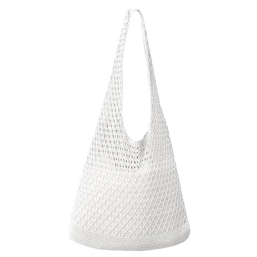 Stizimn Crochet Bags for Women Summer Beach Tote Bag Aesthetic Tote Bag Hippie Bag Knit Bag (White) | Amazon (US)