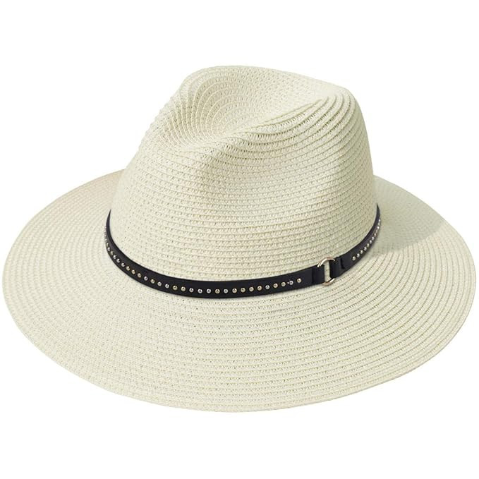 Lanzom Women Wide Brim Straw Panama Roll up Hat Fedora Beach Sun Hat UPF50+ | Amazon (US)