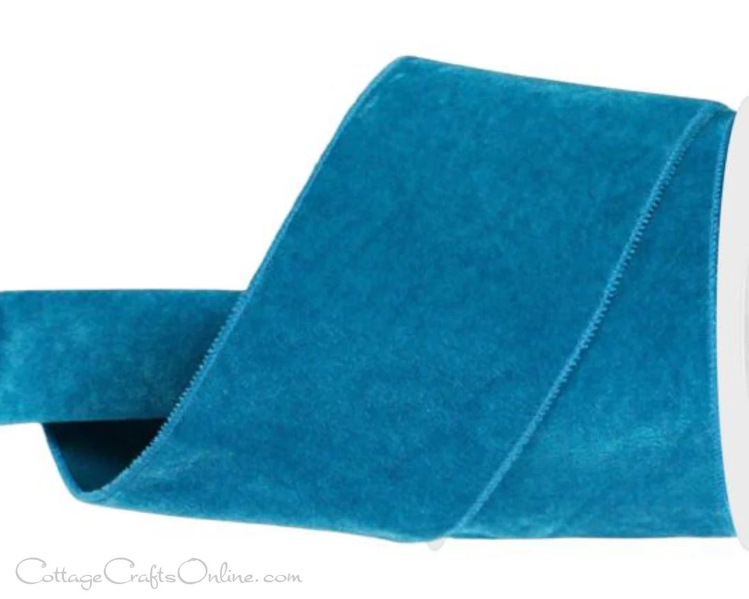 Wired Ribbon, 4 Wide, Teal Blue Velvet, Satin Back TEN YARD ROLL Lowell 100 Turquoise Christmas, ... | Etsy (US)