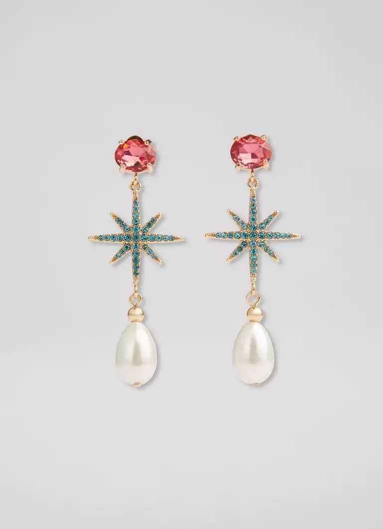 Aurora Turquoise Crystal Star and Pearl Drop Earrings | L.K. Bennett (UK)