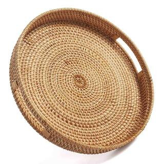 14 in. x 2.8 in. Natural Round Decorative Tray TG66985 - The Home Depot | The Home Depot