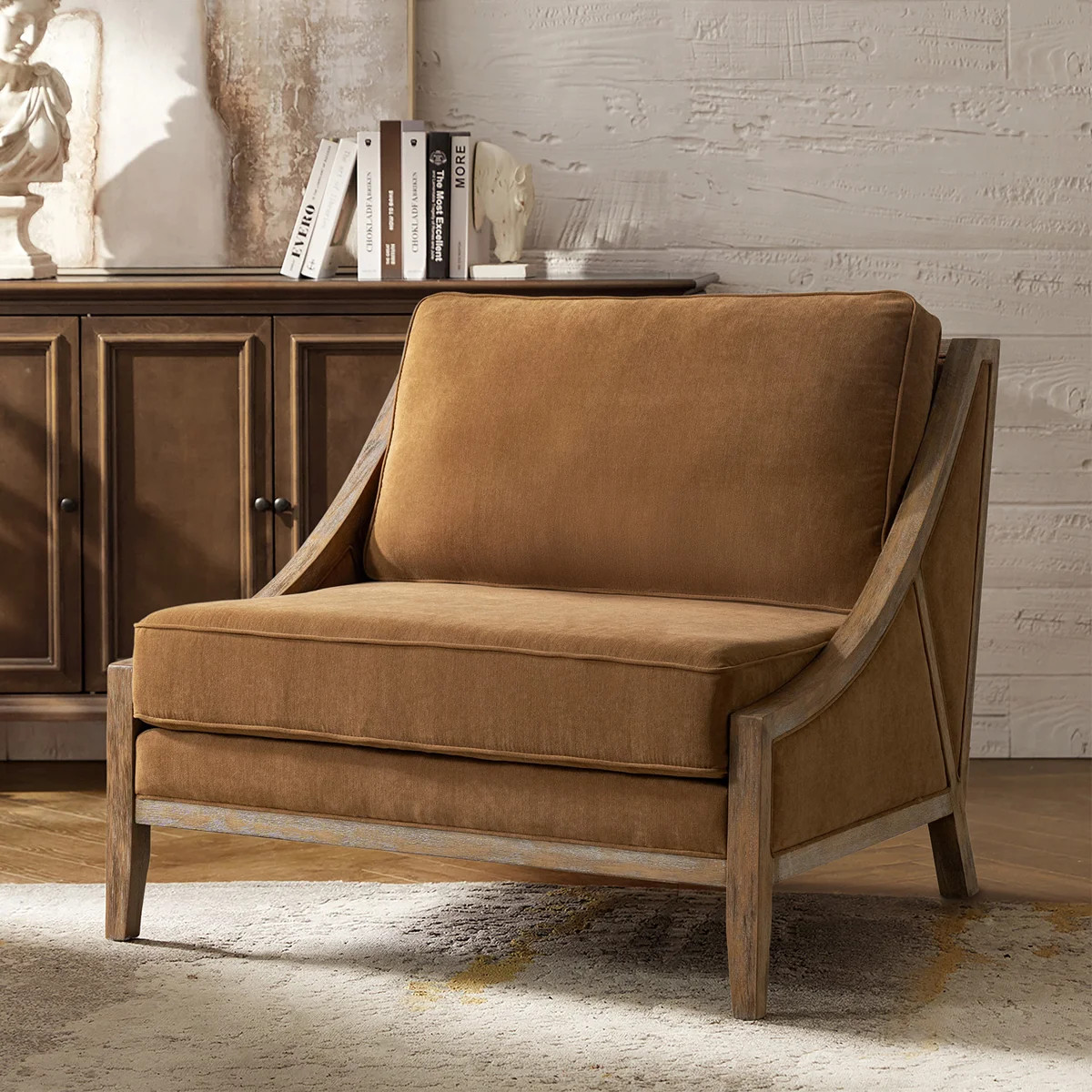 Theoren 37.5"W Farmhouse Oversize Solid Wood Accent Chair | Wayfair North America