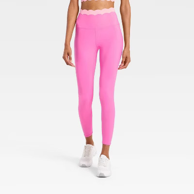 Women's High-Rise Scallop Leggings - JoyLab™ Neon Pink/Light Pink XL | Target