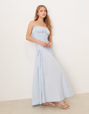 VRG GRL isable shirred bust midaxi dress in blue | ASOS (Global)