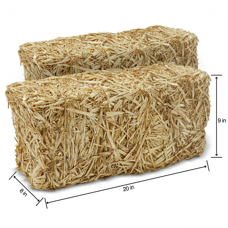 Way to Celebrate! 2 Piece Decorative Straw Bale 8 inch x 9 inch x 20 inch Natural Golden | Walmart (US)