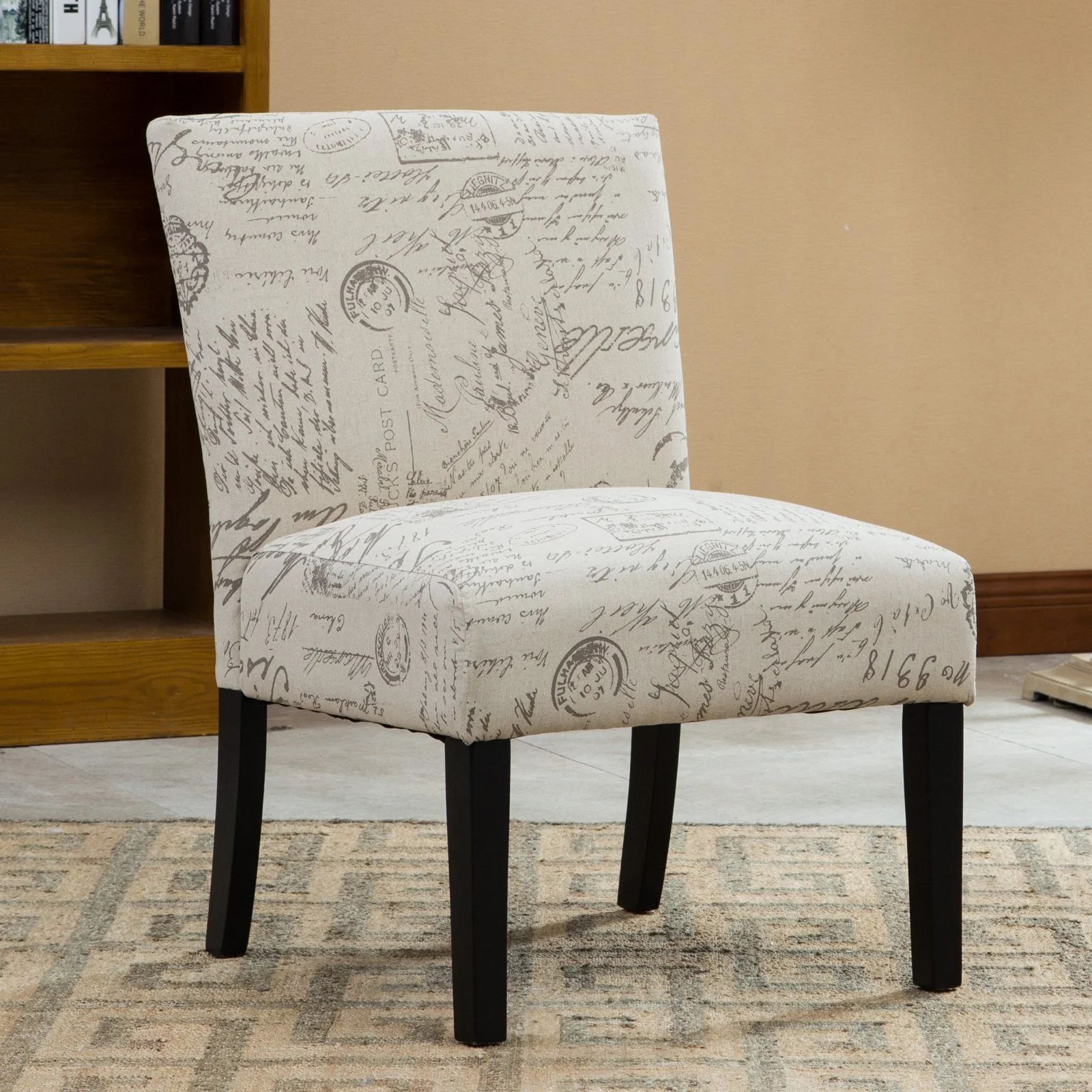 Roundhill Botticelli English Letter Print Fabric Armless Contemporary Accent Chair, Single | Walmart (US)