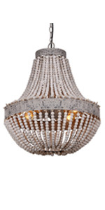 Anmytek Metal and Circular Wood Bead Chandelier Pendant Three Lights Grey White Finishing Retro V... | Amazon (US)