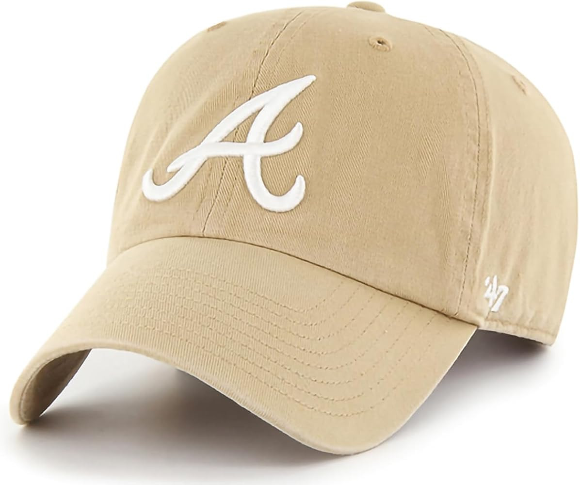 47 Brand MLB Khaki White Primary Logo Clean Up Adjustable Strap Baseball Dad Hat Cap, Adult One S... | Amazon (US)