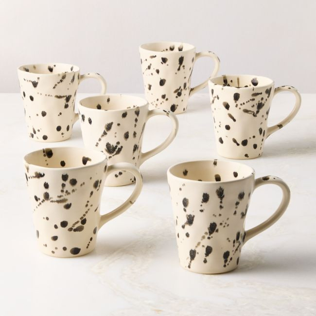 Harper Black and White Splatter Mugs Set of 6 | CB2