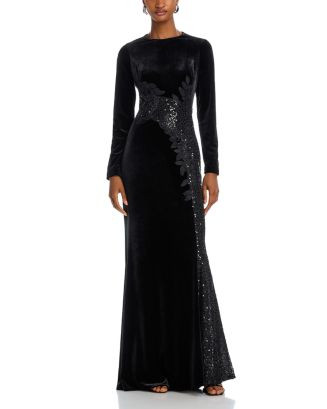 Teri Jon by Rickie Freeman Sequined Inset Velvet Gown  | Bloomingdale's Women | Bloomingdale's (US)