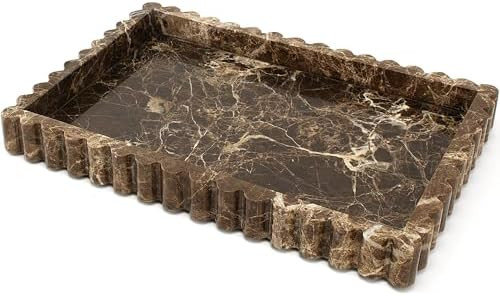 Natural Marble Tray for Bathroom, Dark Brown, 11.8" x 8" | Real Stone Decorative Vanity Tray with... | Amazon (US)