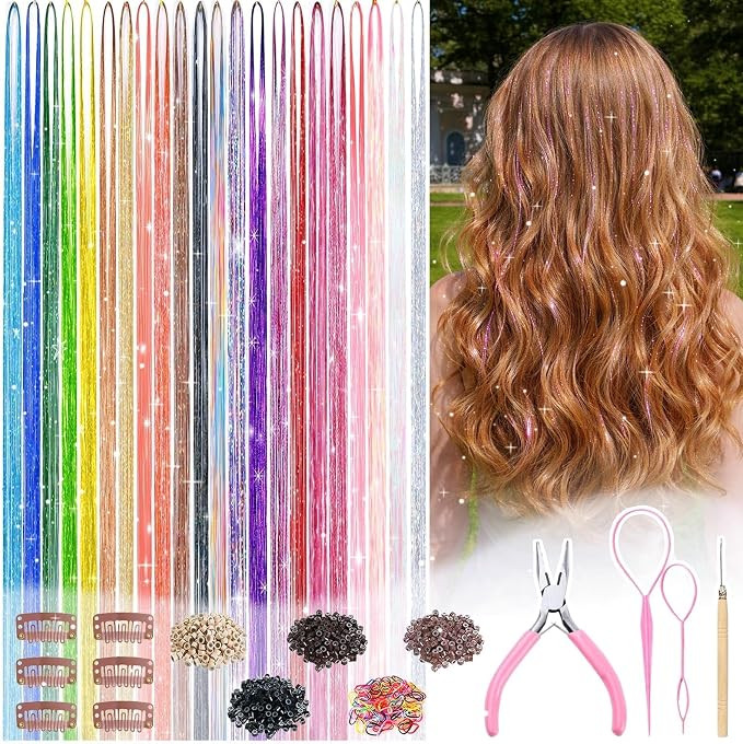 Hair Tinsel, 22 Colors Fairy Hair Tinsel Kit for Girls Women | Amazon (US)