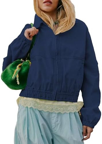Zontroldy Women's Collared Long Sleeve Cropped Track Jacket Zip Up Shirts Jackets Utility Anorak ... | Amazon (US)