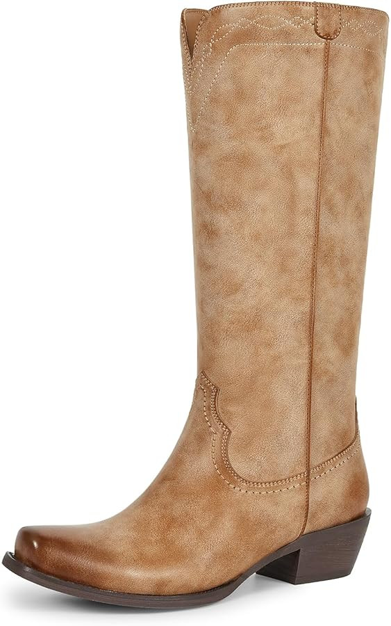 wetkiss Cowboy Boots for Women Knee High Cowgirl Boots Retro Embroidered Chunky Heels Pointed Toe... | Amazon (US)