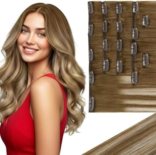 Ve Sunny Clip in Hair Extensions Real Human Hair Ombre Light Brown to Platinum Blonde Balayage Ha... | Amazon (US)