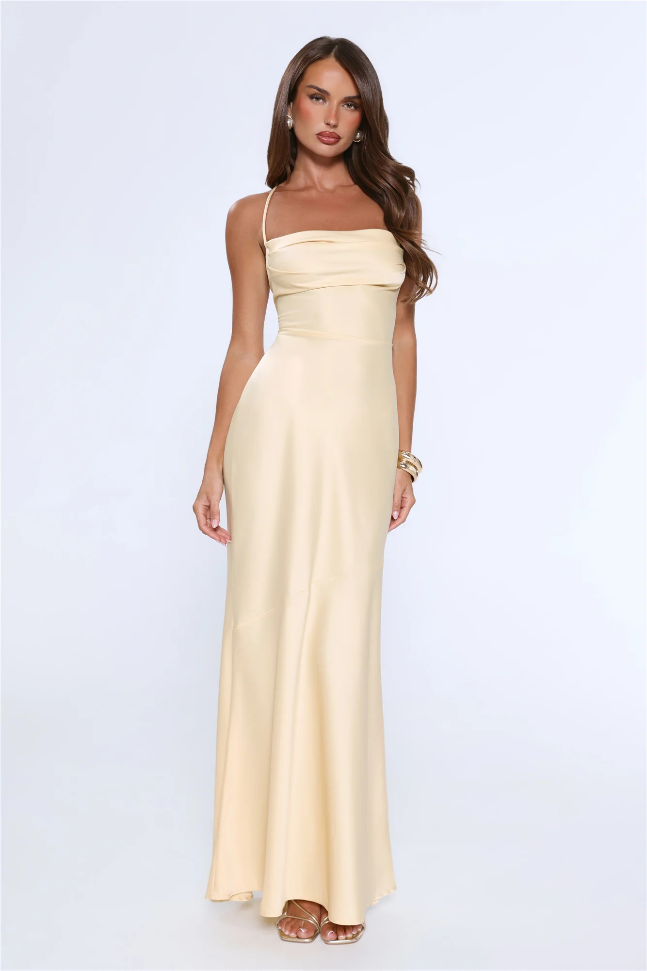 Evening Energy Satin Maxi Dress Yellow | Hello Molly (US)