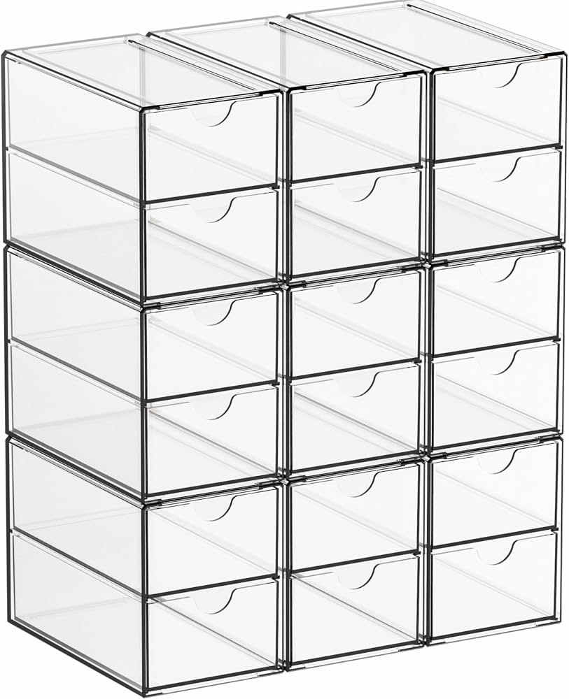 Yieach 9 Pack Small Acrylic Drawers With 18 Drawers,Clear Drawer Organizers Stackable,School,Offi... | Amazon (US)
