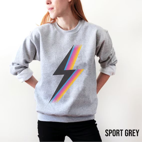 Sweatshirt, sweatshirt women, retro sweatshirt, graphic sweatshirt, lightning bolt, pullover, swe... | Etsy (US)