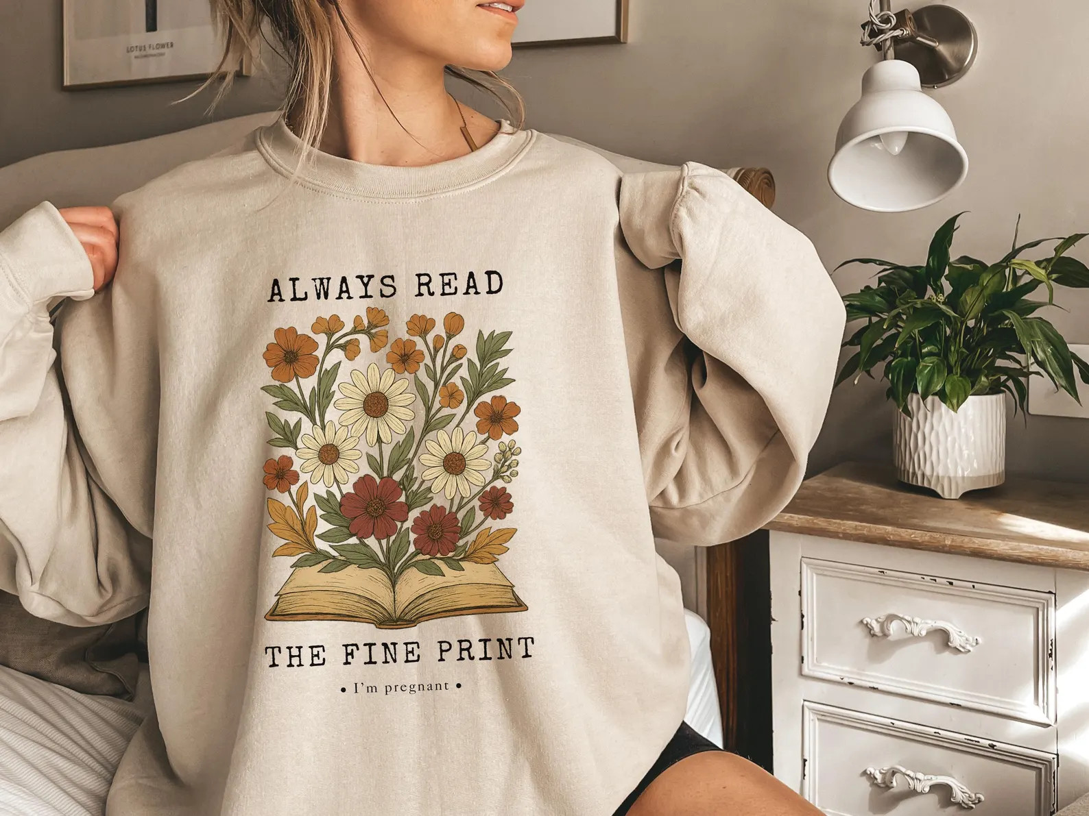 Always Read The Fine Print Sweatshirt Pregnancy Announcement Book Lover Shirt Funny Baby Reveal M... | Etsy (Global)