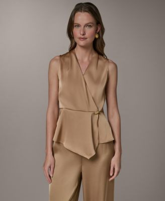Women's Sleeveless Peplum Faux Wrap Top | Macy's