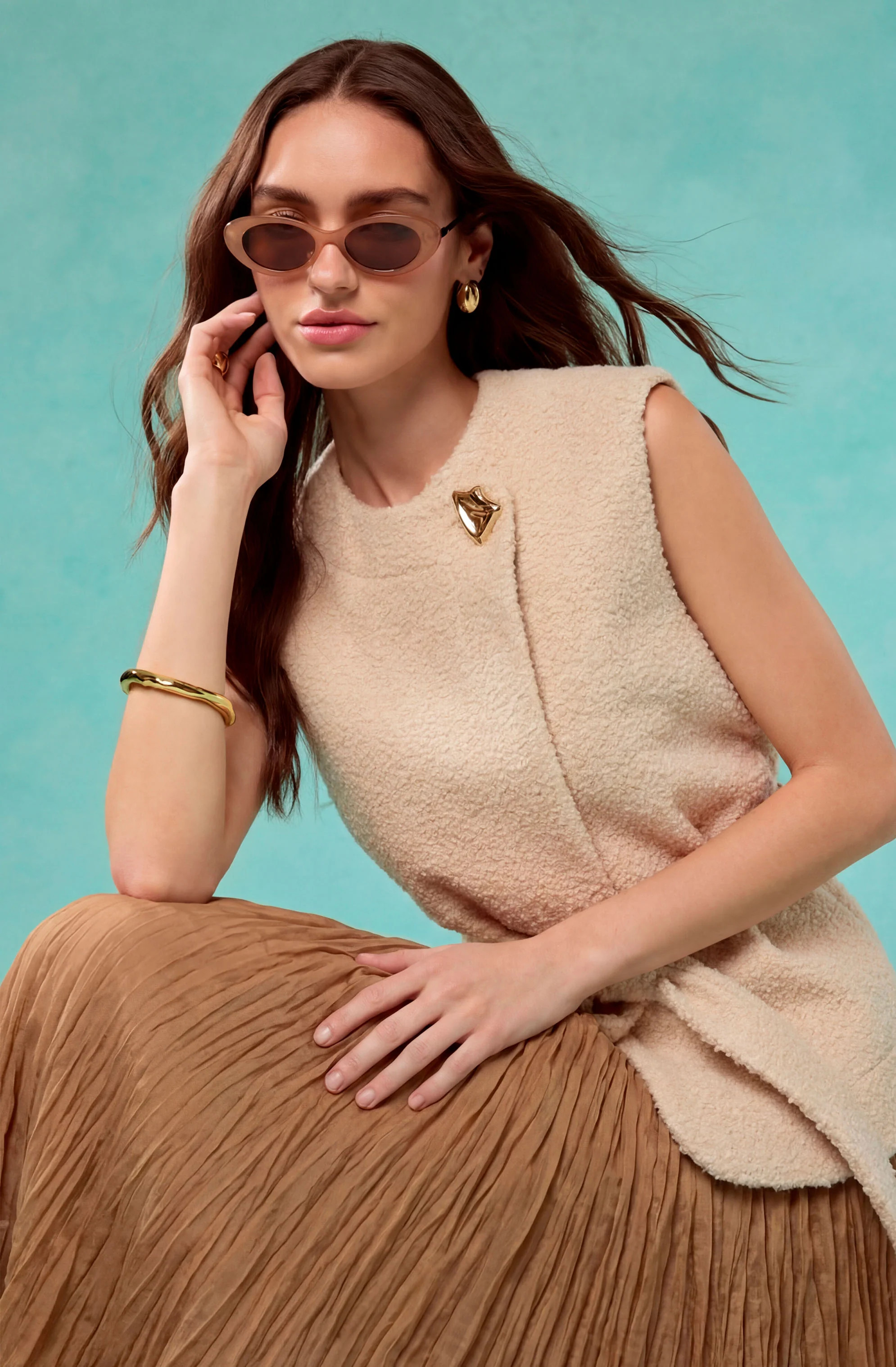 Darrien Belted Asymmetric Teddy Vest - Cream / XS | ASTR The Label (US)