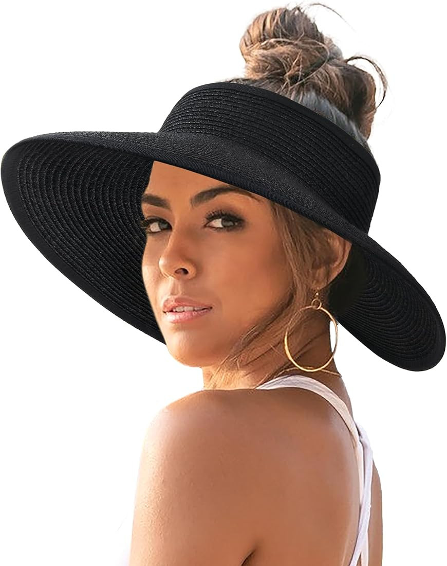 FURTALK Sun Visor Hats for Women Wide Brim Straw Ponytail Summer Beach Hat UV UPF Packable Foldab... | Amazon (US)