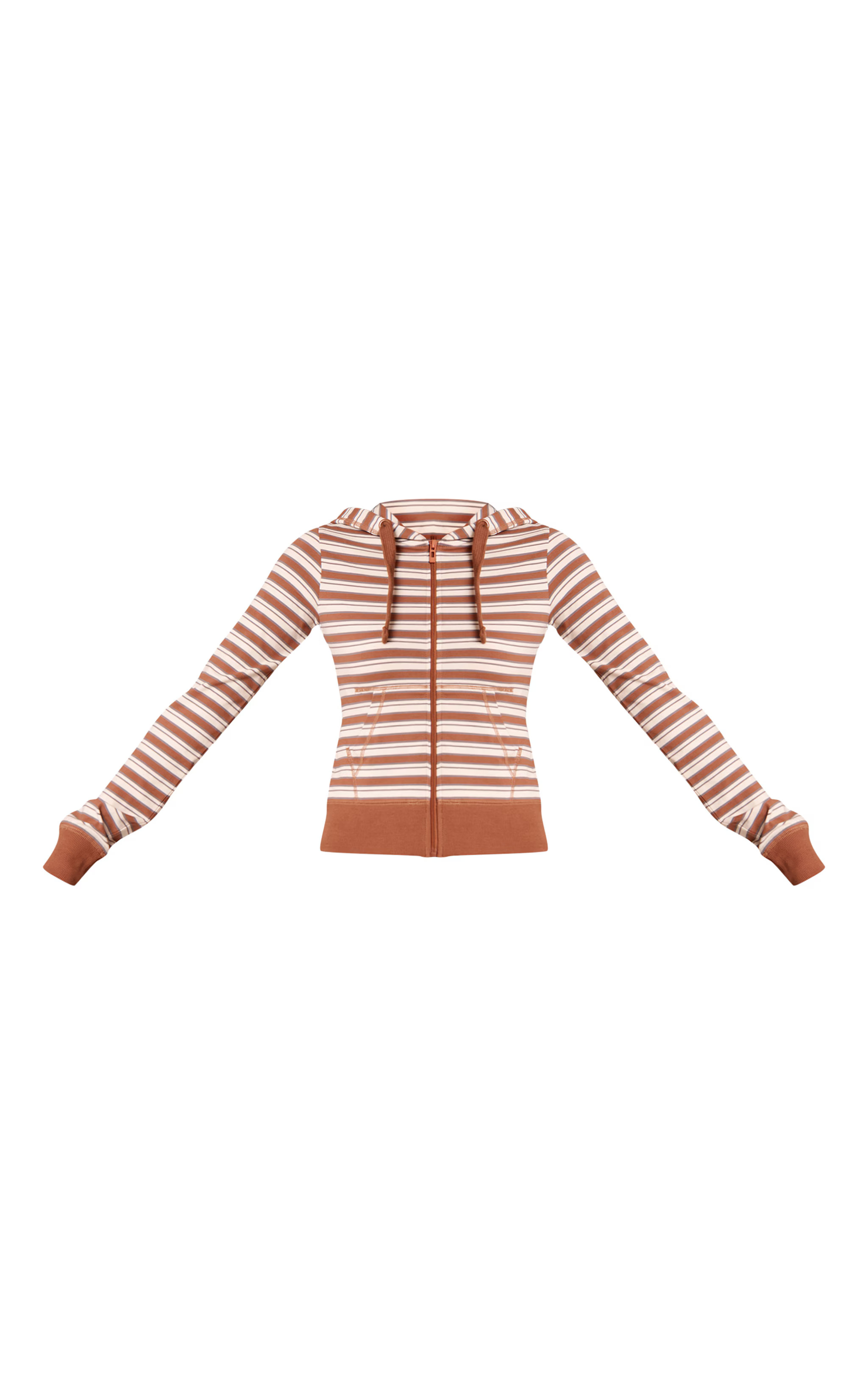 Light Brown Stripe Zip Up Fitted Track Top | PrettyLittleThing US