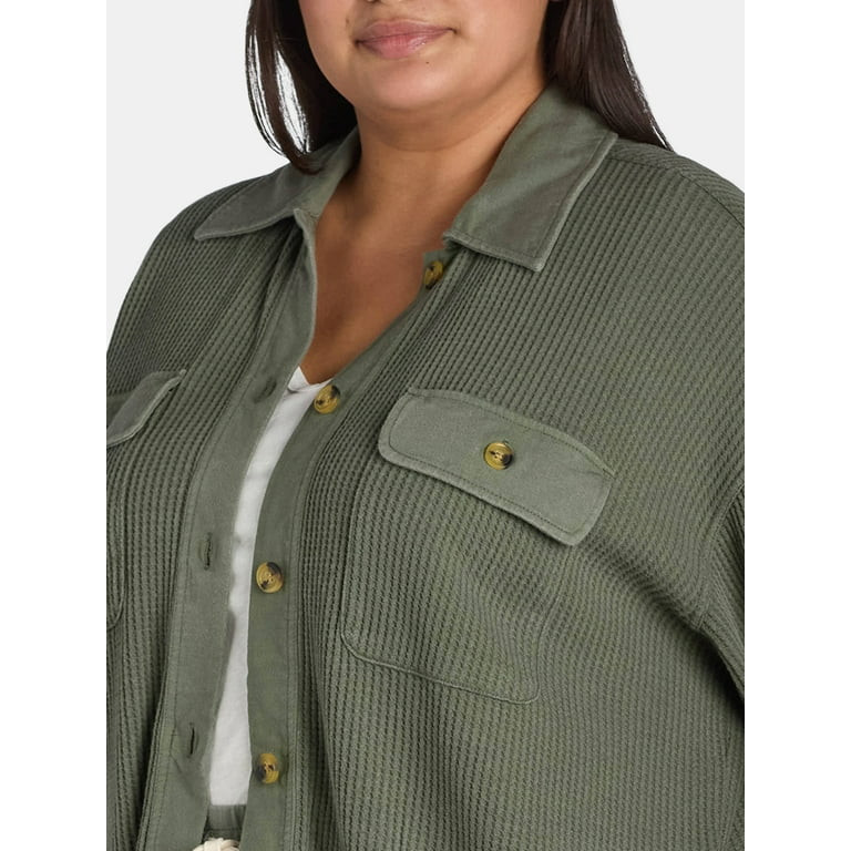 Terra & Sky Women's Plus Size Button Down Waffle Knit Shacket, 0X-4X | Walmart (US)