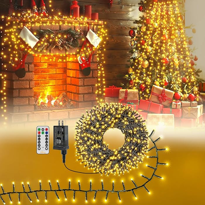 Ollny Cluster Lights Christmas 400LED 20FT, Warm White Christmas Tree Lights 8 Modes Timer Remote... | Amazon (US)