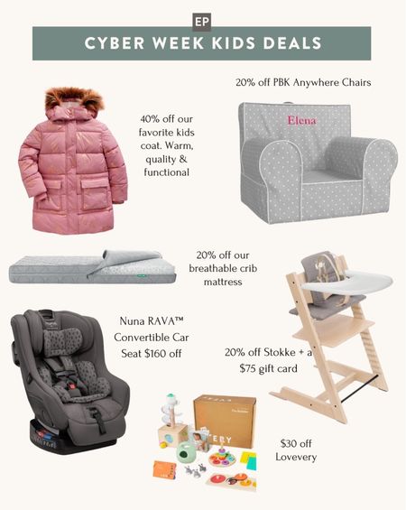 Cyber week / Black Friday baby and kids gear deals! Check my blog post on extrapetite.com for details and more of my picks 

• 20% off stokke Tripp traps high chair bundle plus $75 gift card while supplies last.

The $75 gift card promo on any purchase of $150 or more is at Saks and works on much of their baby gear sold there including Nuna, uppababy, bugaboo and more 

• 50% off Hanna Anderson. We love the marshmallow sweater, organic cotton PJs, and their no wedgie undies for girls and boys 

• pottery barn anywhere chair

• Nuna Rava car seat 

• Boden kids clothes - the cutest! We love their winter coat

• 20% off Newton breathable crib mattress 

#LTKGiftGuide #LTKCyberWeek #LTKbaby