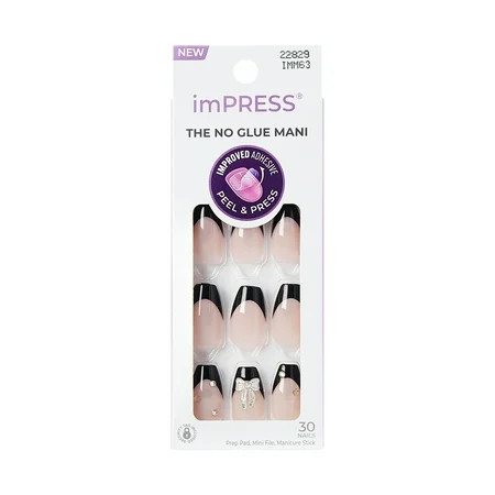 KISS imPRESS Press On Nails ‘By the river’ Black Medium Coffin 30 Count | Walmart (US)