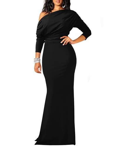 YMDUCH Damen sexy, Elegantes, langärmeliges, Schulterfreies Abendkleid, Bodycon-Lang, formelles Kleid, Schwarz, Klein | Amazon (DE)