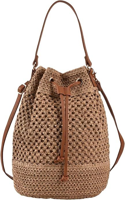 Verdusa Women's Straw Crossbody Bag Boho Drawstring Crochet Bucket Handbags | Amazon (US)