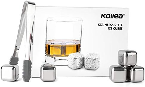 Kollea Stainless Steel Pack of 8 Reusable Ice Cubes Chilling Stones with Tongs & Freezer Storage ... | Amazon (US)