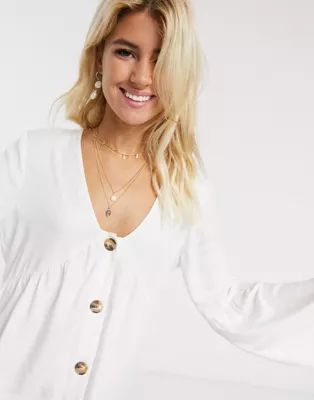 ASOS DESIGN long sleeve v neck smock top with button detail | ASOS US