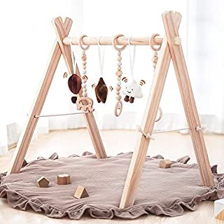 Wooden Baby Play Gym with Mat, Foldable Baby Play Gym Frame Activity Gym Hanging Bar with 5 Gym B... | Amazon (US)