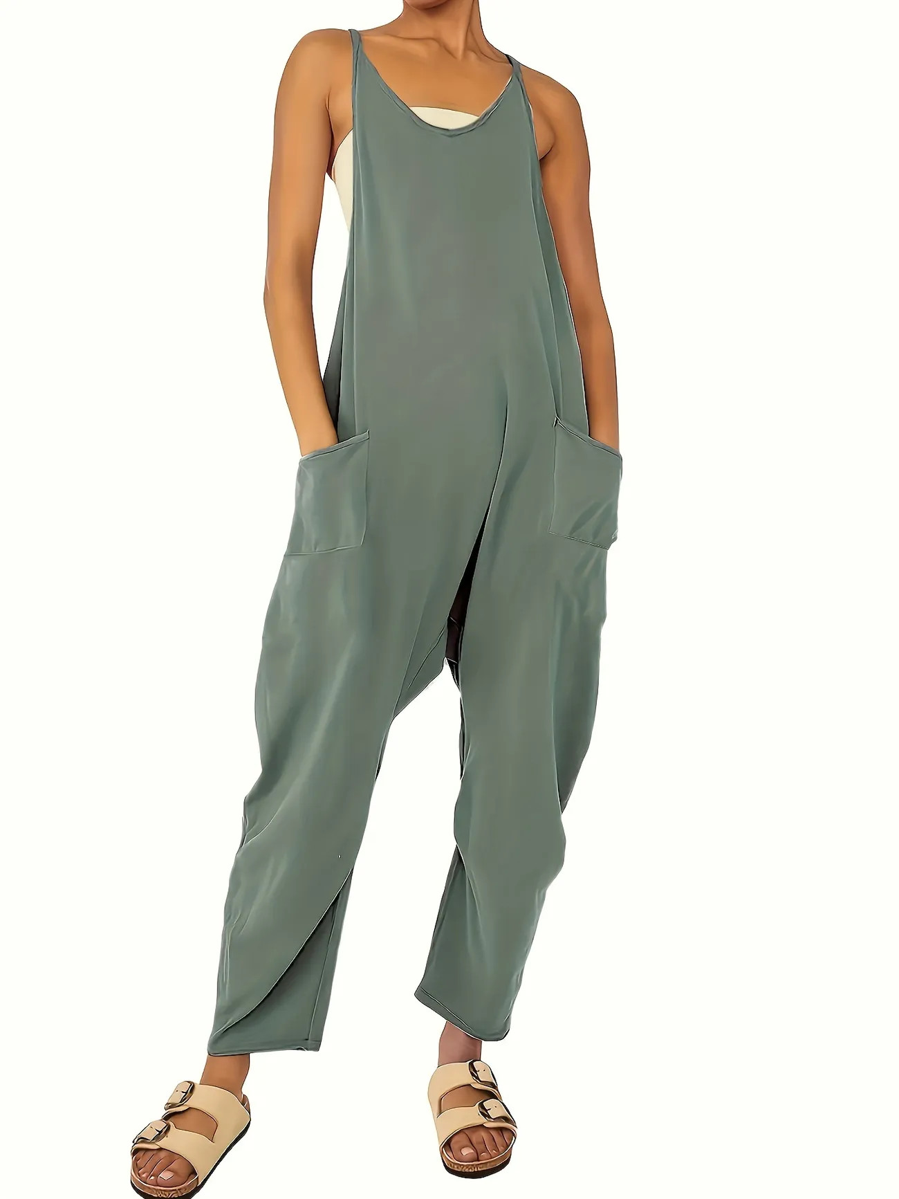 Solid Loose Cami Jumpsuit, Summer Casual Jumpsuit, Women's Clothing | Temu Affiliate Program
