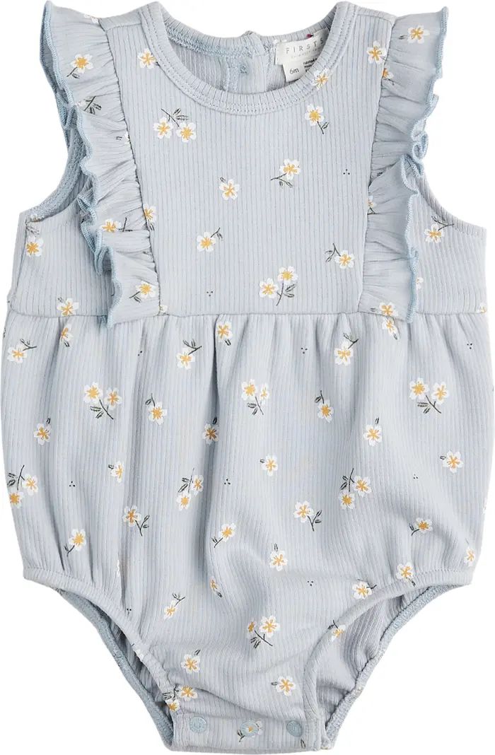 FIRSTS by Petit Lem Daisy Print Rib Organic Cotton Bubble Romper | Nordstrom | Nordstrom