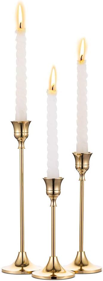 NUPTIO Candlestick Holders Taper Candle Holders, Set of 3 Candle Stick Holders Set, Brass Gold Ca... | Amazon (US)