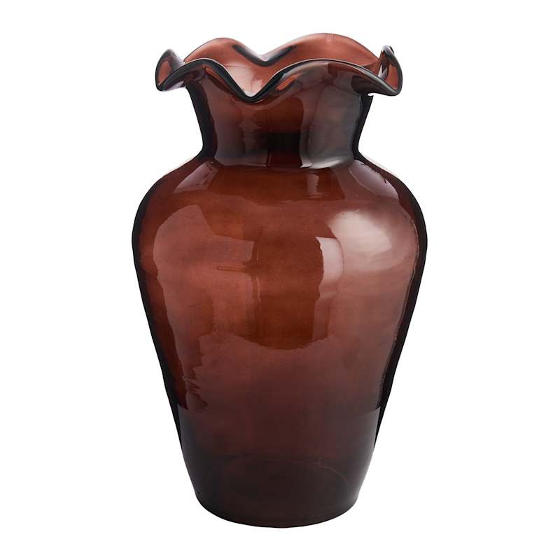 Brown Glass Ruffle Vase, 11" | At Home