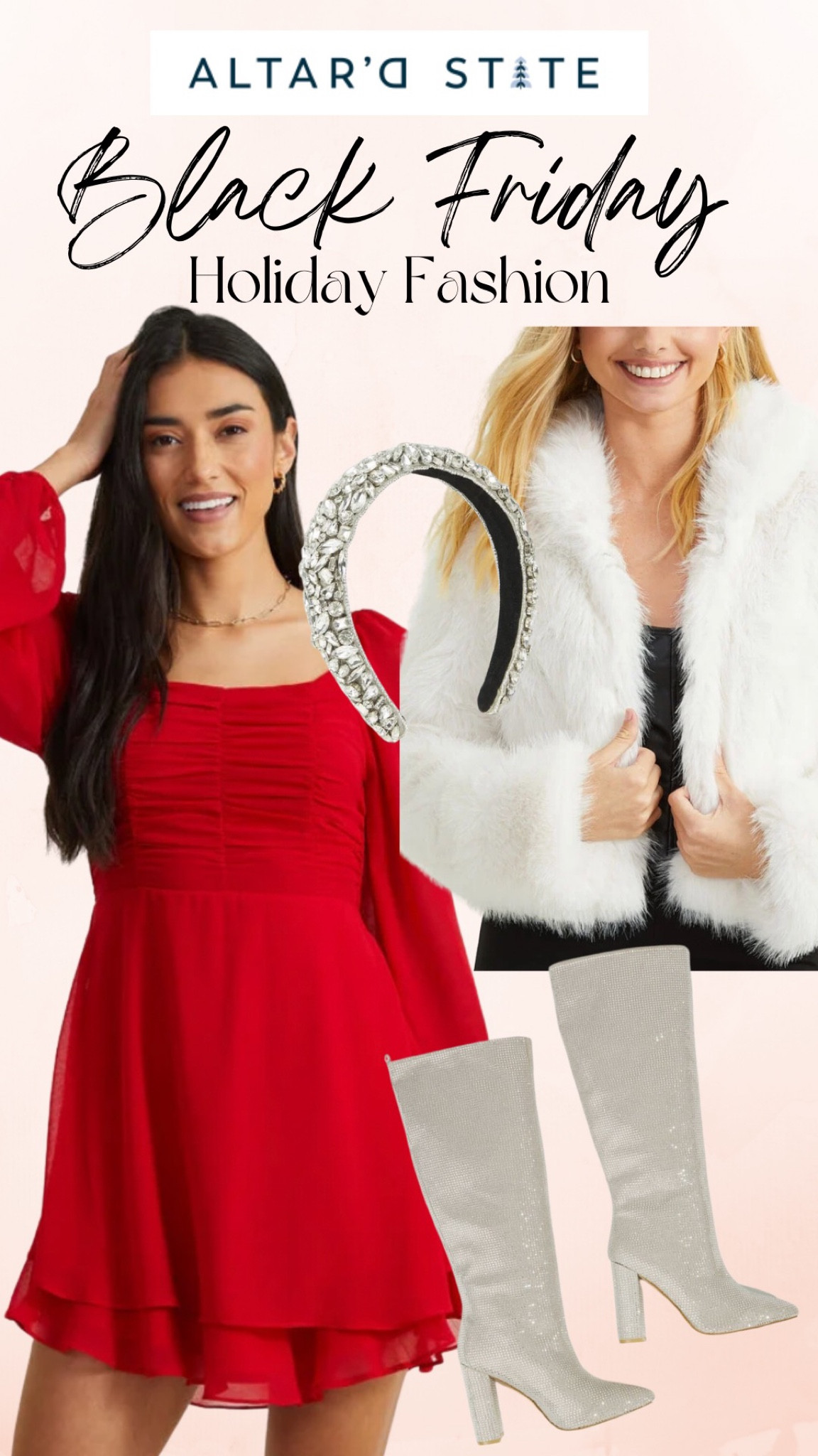 Stand out in this Christmas party dress outfit from Altar’d State! Black Friday sales have started and this outfit is your best look this holiday! Red dress, fur jacket, knee high boots! 🎅🏼❤️

#LTKGiftGuide #LTKCyberweek #LTKHoliday