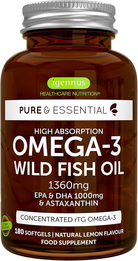 Omega-3 Wild Fish Oil & Astaxanthin, Highest Grade Triglyceride Form rTG Omega-3 EPA & DHA Fatty ... | Amazon (UK)